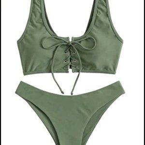 SweatyRocks Women's Sexy Bikini Set Lace Up Solid Color Two Piece